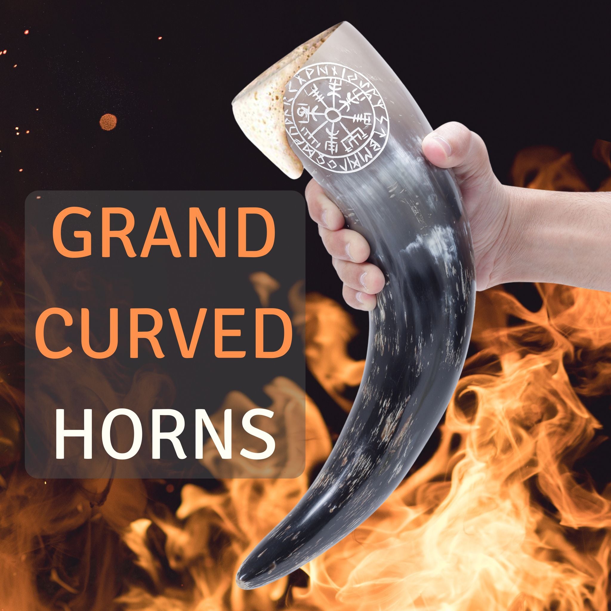 OLD EMPEROR Viking Drinking Horn - 12 Inch Handmade Beer Mug With Leather Holster, Engraved Compass, Food Grade Ox Horn